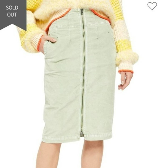 Free People I Want It All Skirt Ivory Zip Front Pencil Corduroy Pockets Size 28 - Picture 8 of 8